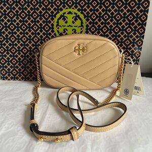Tory Burch Kira Chevron Quilted Camera Crossbody Bag Desert Dune Gold Tan
